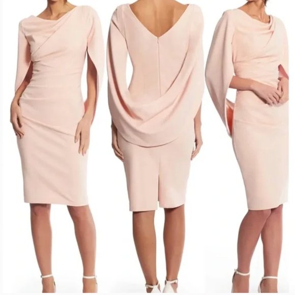 Betsy & Adam Dresses & Skirts - BETSY & ADAM Blush Cape Sleeve Crepe Sheath Dress Size 6